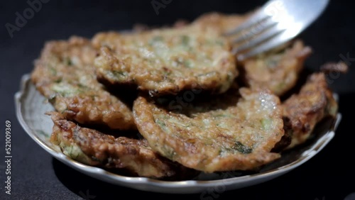 Vegetable pancakes from zucchini just baked closeup. Shallow depth of field