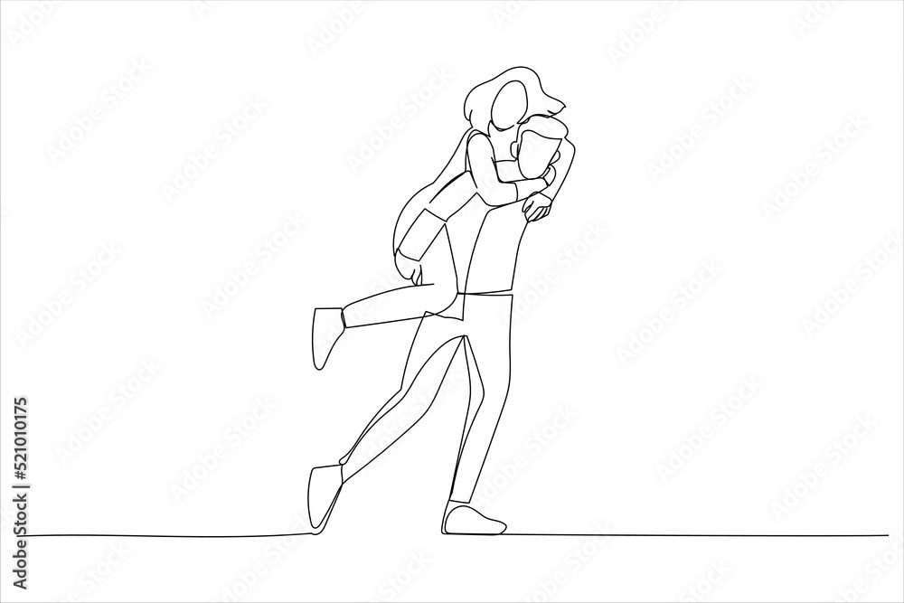 custom made wallpaper toronto digitalIllustration of happy Asian groom gives a bride piggyback ride. One line style art