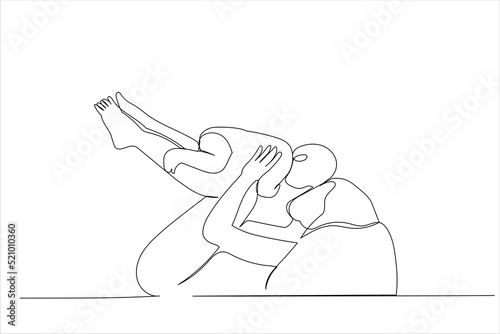 Illustration of Mother with baby. One line art style