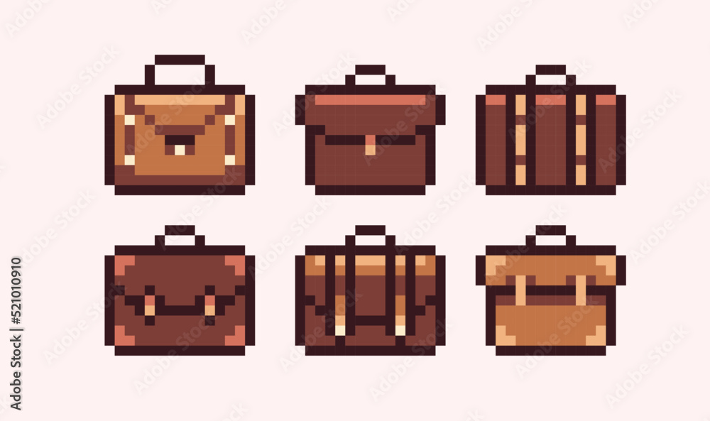 Suitcase, leather bag pixel art set. Briefcase, baggage collection. 8 ...