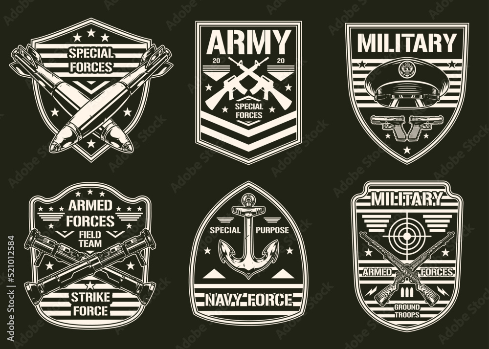 Military set monochrome vintage sticker
