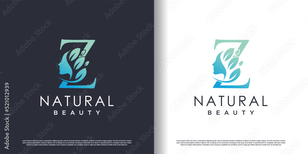 Nature beauty logo template with letter Z concept Premium Vector - obrazy, fototapety, plakaty 