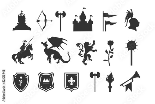 Fotografia Heraldic symbols and elements. Medieval clip art silhouettes