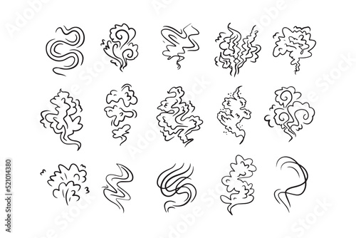 Smoke smell line icons. Doodle smoking and steaming vector signs drawing
