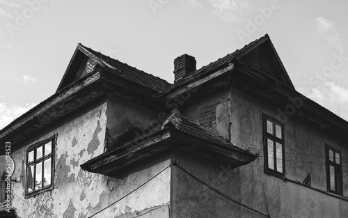 Black and white the mystical roof of the house captured in fine art style