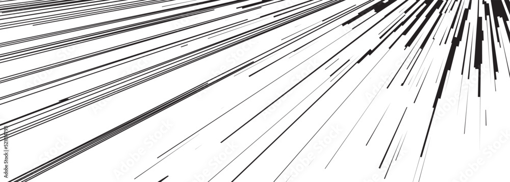 Obraz premium Comic book speed lines black color stripe and radial effect style for manga speed frame, superhero action, explosion background. Motion line effect, pop art. Vector Illustration 10 eps