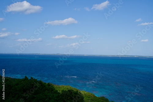 Scenery of the sea and sky of Miyako Island seen from Makiyama Observatory