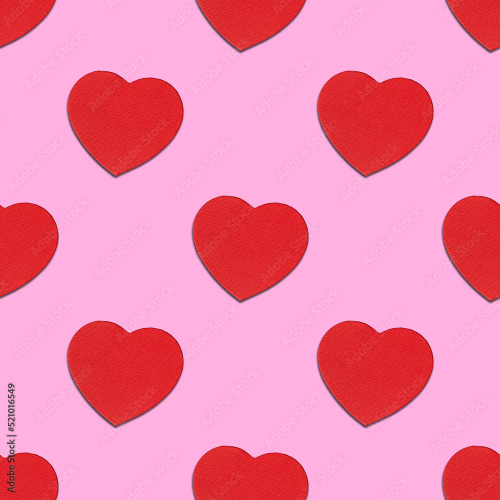 A seamless pattern of red hearts on a pink background. Valentine's Day, Love