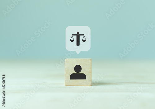 Business ethics concept. Ethics inside human mind. Business integrity and moral. Wooden cubes with ethics icon. Company culture and business sustainable success. Good corporate governance concept.