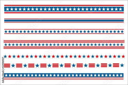American flag  abstract symbols decorative banner border divider stripe set vector design template.