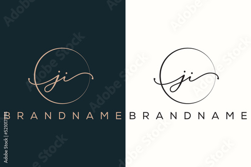 J I  JI hand drawn logo of initial signature, fashion, jewelry, photography, boutique, script, wedding, floral and botanical creative vector logo template for any company or business.