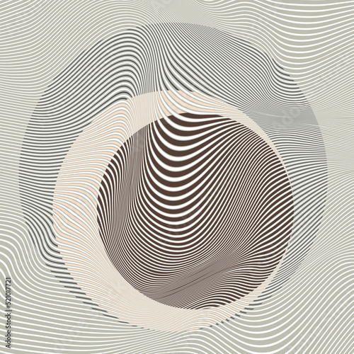 Art composition with wavy lines .Modern art design .Neutral color stripes .Transition circle lines .Bauhaus art style .Geometric shape. Wall art .
