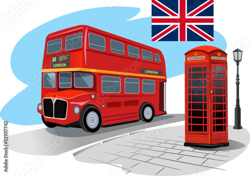 red phone booth and red bus in London