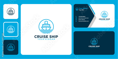 cruise ship logo design with sea and business card