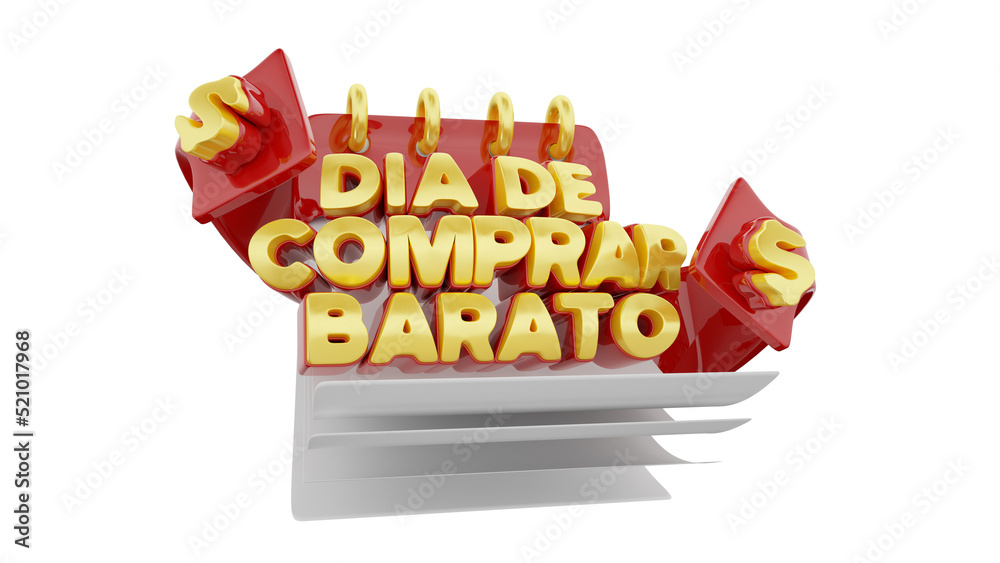 Isolated 3d stamp in portuguese for retail sales day to buy cheap - obrazy, fototapety, plakaty 