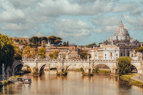 St Peters basilica and river Tibra in Rome, Italy