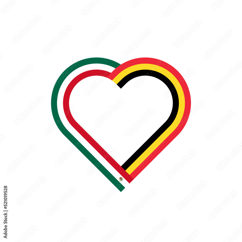 unity concept. heart ribbon icon of mexico and belgium flags. vector illustration isolated on white background
