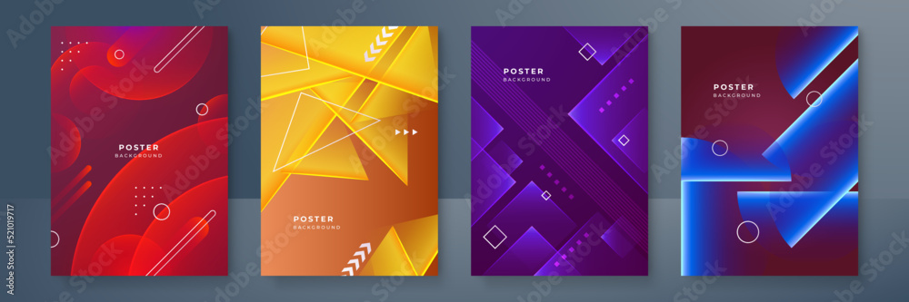 Fototapeta premium Gradient trendy colourful flowing geometric pattern background texture for poster cover design. Minimal color abstract gradient banner template. Modern vector wave shape for brochure and social media
