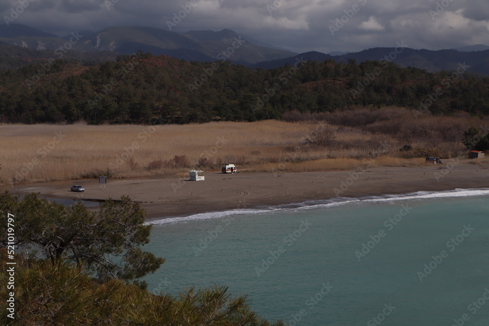 beautiful landscape and seascape at Karaot Beach, close to Fethiye, Turkey