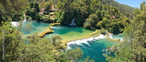 Scenic karst cascade in Krka National Park, Croatia