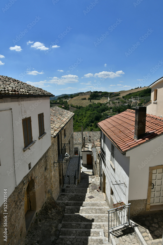 A small street between the old houses of Zungoli, one of the most beautiful villages in Italy.