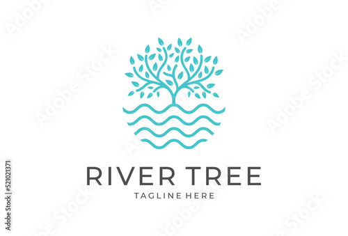 tree lake logo icon, River Tree Logo circle shape design vector template