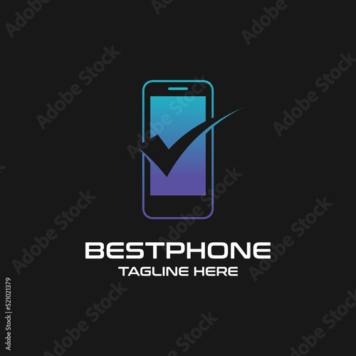 Technology logo with check symbol and mobile phone design idea