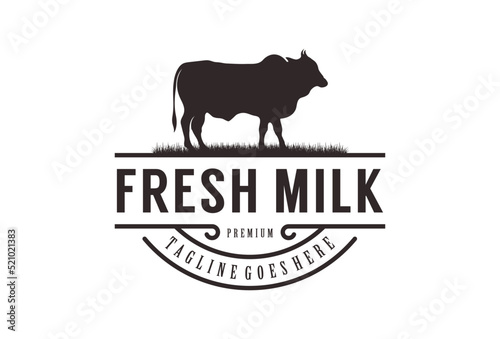 fresh milk logo with healthy cow illustration vector design