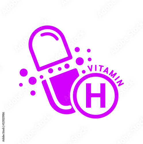 Vitamin H icon purple in capsule form simple line. Isolated on a white background. Medical symbol concept. Design for use on web app mobile and print media. Vector EPS10 illustration.