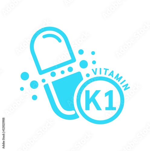 Vitamin K1 icon blue in capsule form simple line. Isolated on a white background. Medical symbol concept. Design for use on web app mobile and print media. Vector EPS10 illustration.