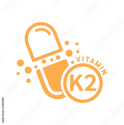 Vitamin K2 icon orange in capsule form simple line. Isolated on a white background. Medical symbol concept. Design for use on web app mobile and print media. Vector EPS10 illustration.