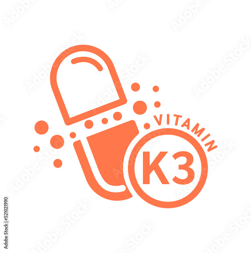 Vitamin K3 icon orange in capsule form simple line. Isolated on a white background. Medical symbol concept. Design for use on web app mobile and print media. Vector EPS10 illustration. photo