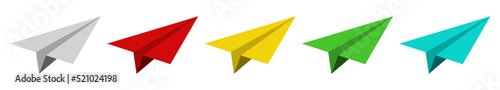 Paper plane icon. Colorful airplane icon on white background. Set of paper airplanes. Vector illustration. Travel concept