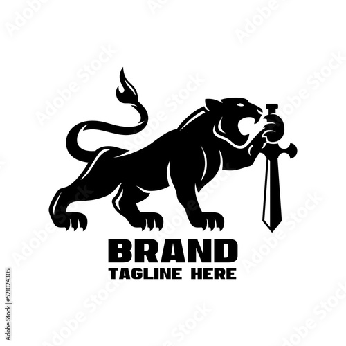 Modern Panther guardian with sword logo. Vector illustration