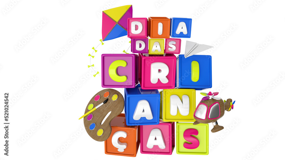 Isolated 3d stamp in portuguese for children's day campaign Isolated 3d stamp in portuguese for children's day campaign