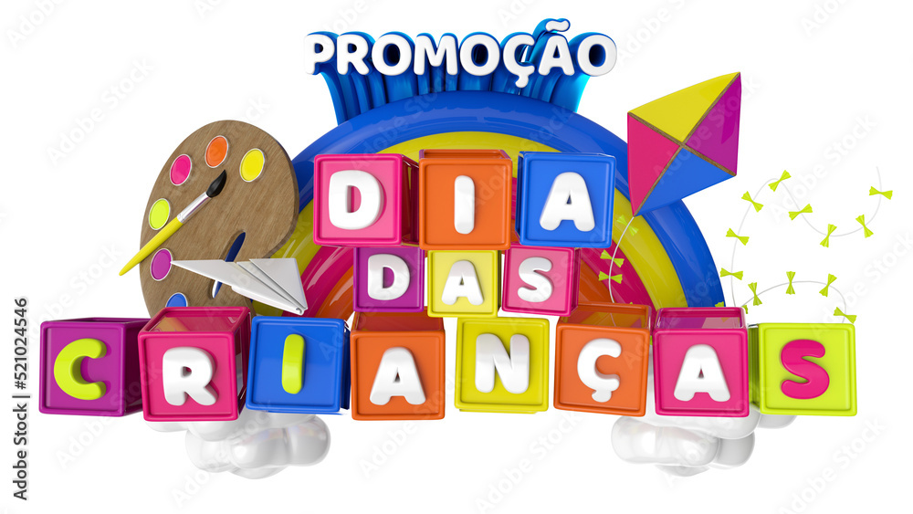 Fototapeta premium Isolated 3d stamp in portuguese for children's day campaign