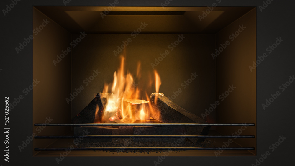 Typical modern fireplace with wood