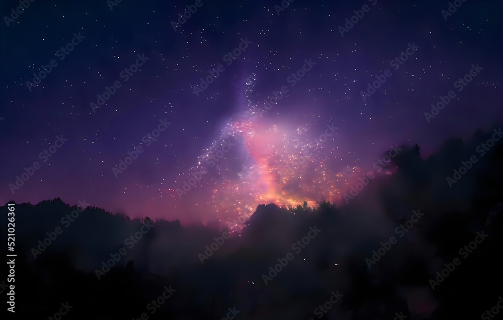 Milky Way galaxy, on high mountain Long exposure photograph, with grain. Image contain certain grain or noise and soft focus.