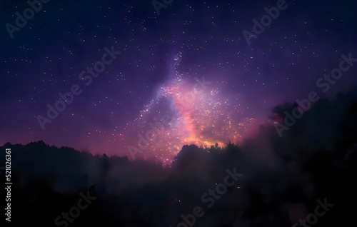 Milky Way galaxy, on high mountain Long exposure photograph, with grain. Image contain certain grain or noise and soft focus. © Tovin