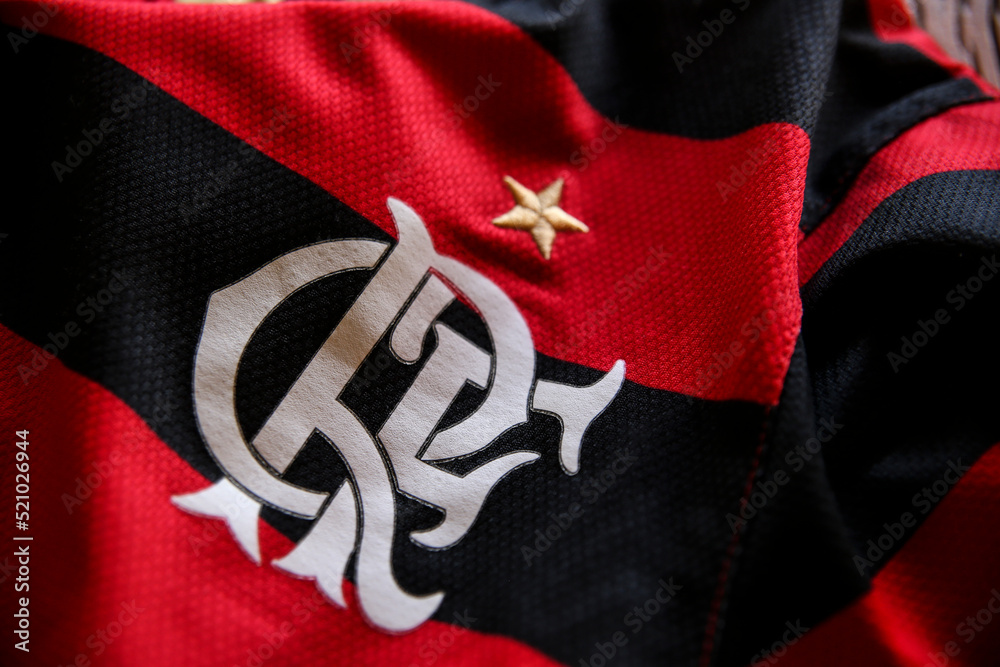 Valinhos, São Paulo, Brazil - July 24, 2022: Close-up of Flamengo Jersey  Shirt. Selective Focus on the Team Emblem. Home Uniform, Black and Red.  Stock Photo | Adobe Stock