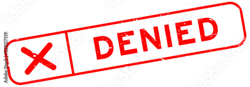 Grunge red denied word with wrong check mark icon square rubber seal stamp on white background