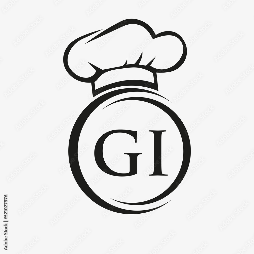 Initial Letter GI Restaurant Logo Template. Restaurant Logo Concept with Chef Hat Symbol Vector Sign Initial Letter GI Restaurant Logo Template. Restaurant Logo Concept with Chef Hat Symbol Vector Sign