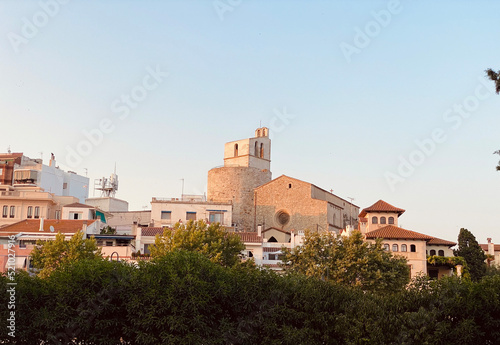 Sant Pol de Mar town on the Maresme coast. Churches of the fifteenth century. Located in the province of Barcelona, ​​Catalonia, Spain. Charming towns in the Mediterranean.