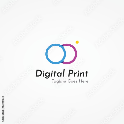 Abstract colorful logo digital printing, printing services, media, technology and the internet. With a modern and simple concept.
