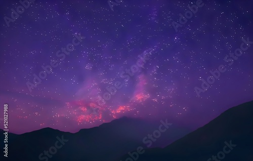 Milky Way galaxy, on high mountain Long exposure photograph, with grain. Image contain certain grain or noise and soft focus.