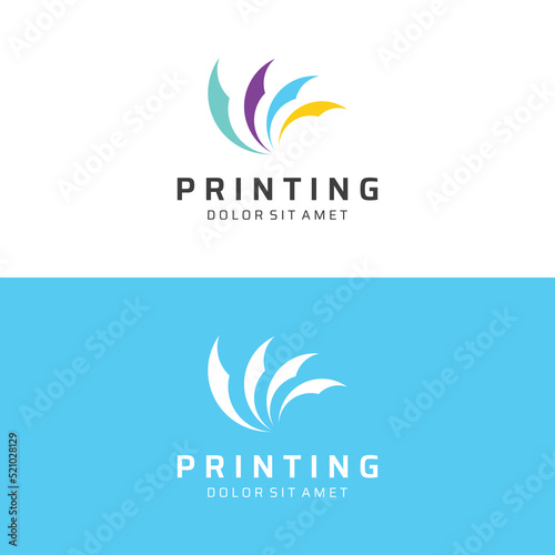 Abstract colorful logo digital printing, printing services, media, technology and the internet. With a modern and simple concept.