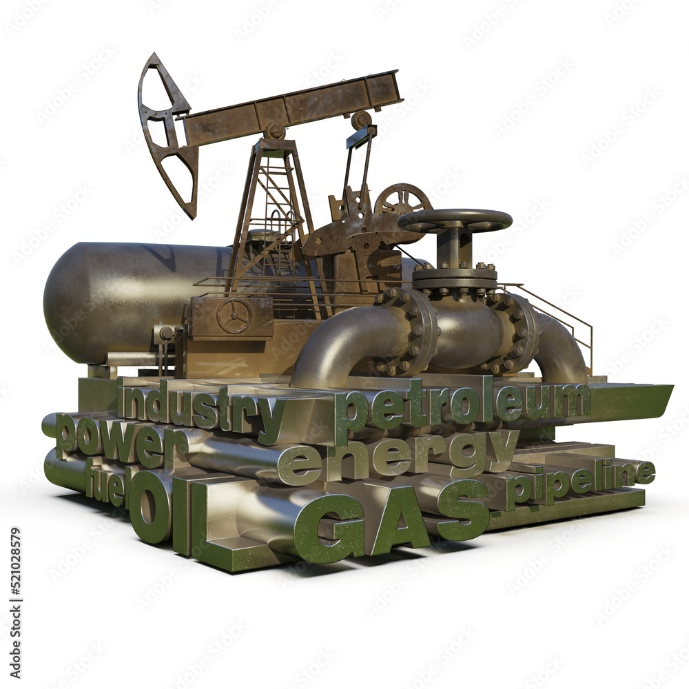 Oil Gas Production Word Cloud Infographics 3D Rendering