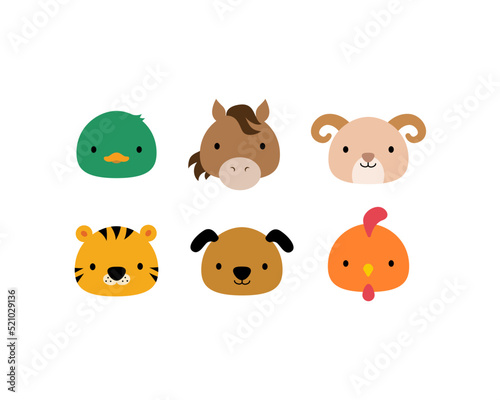 Cute cartoon animals icons set kawai