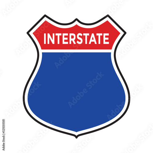 interstate highway sign, blank, red and blue, vector illustration