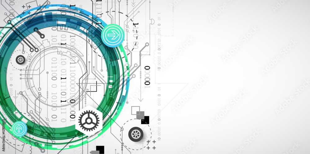 Abstract technology concept. Circuit board, high computer color background. Vector illustration with space for content, web - template, business tech presentation.